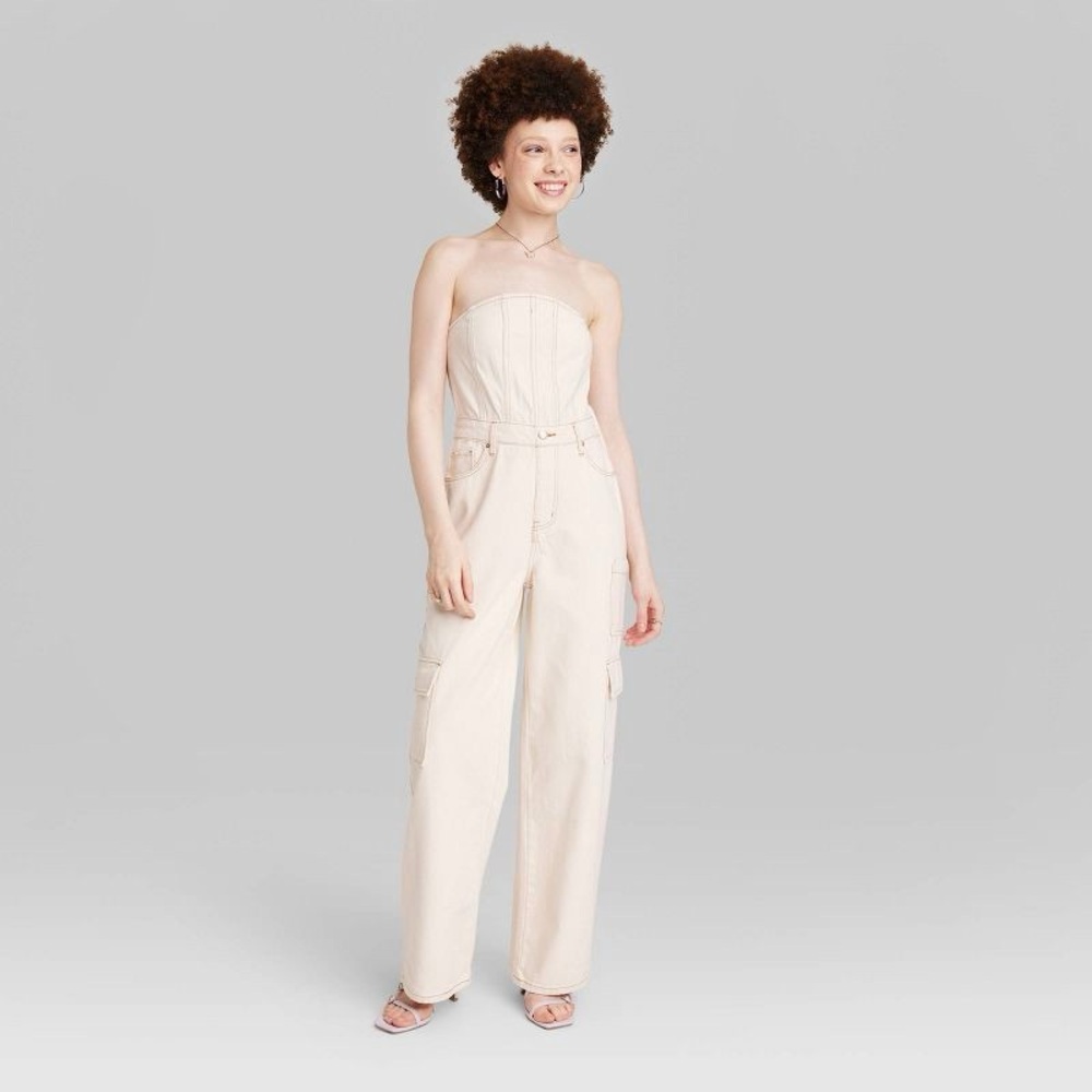 Wild Fable Cream Strapless Jumpsuit